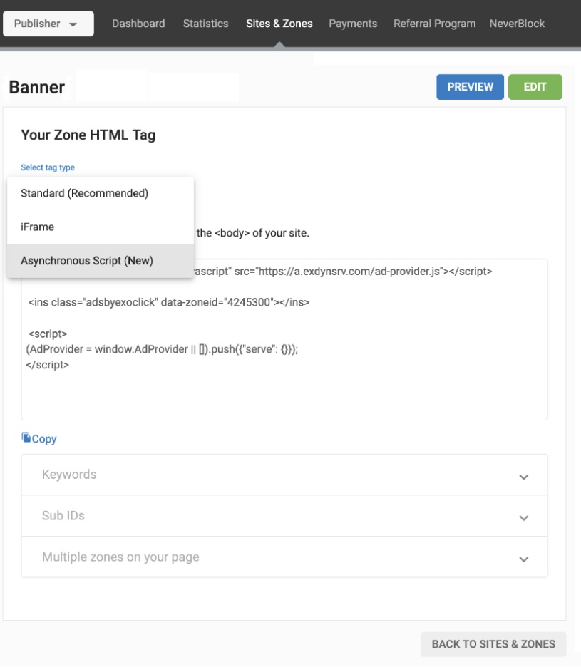 Asynchronous tag set up