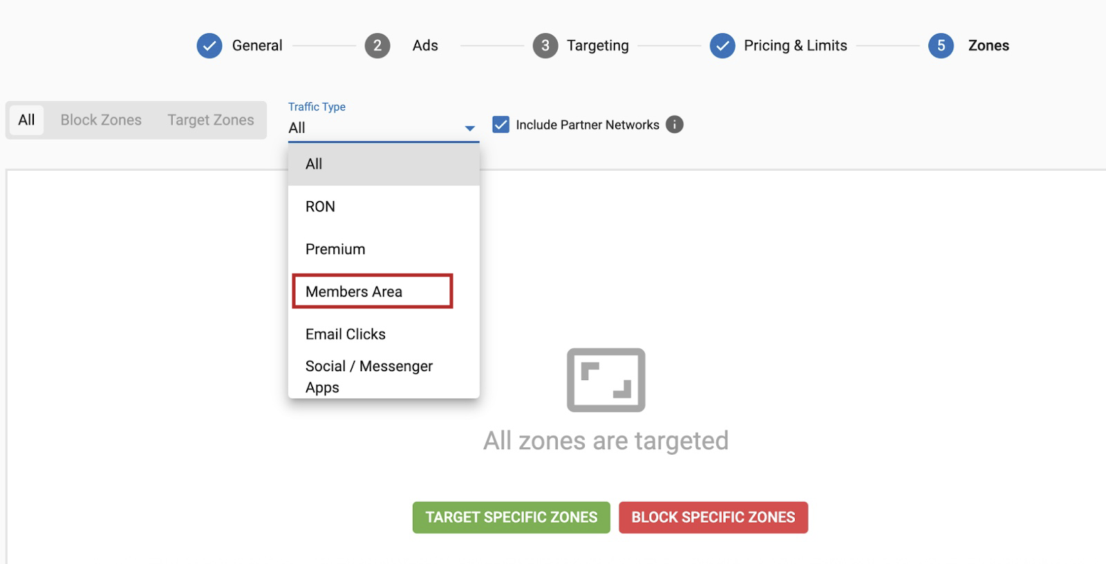 How to Target Members Area on ExoClick Step-by-step in the ExoClick Dashboard